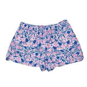 VINEYARD VINES Girls ShortsLarge Linen Blend Whale Logo Pink Blue Elastic Waist